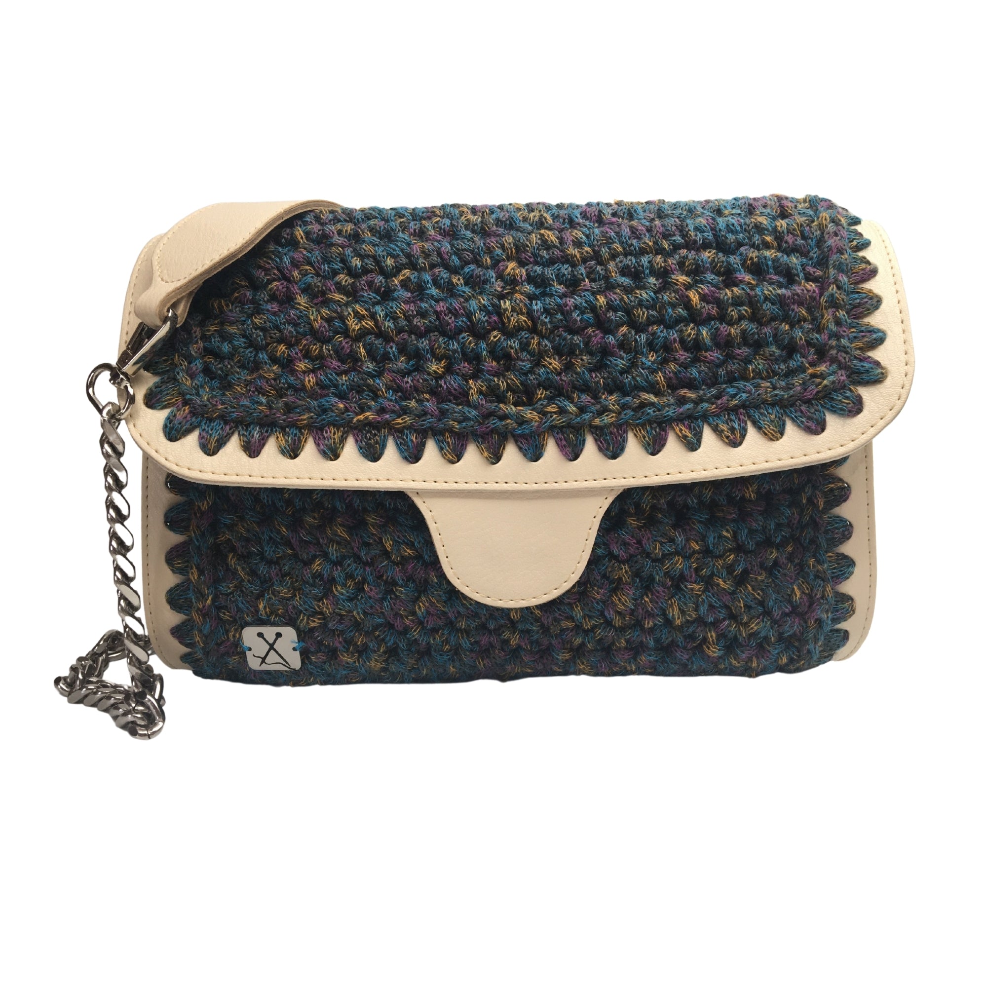 Πλεκτή πολύχρωμη τσάντα Dahlia με eco leather frame